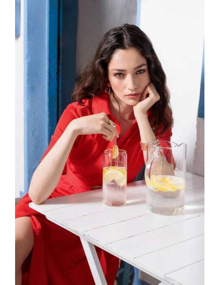 Vestido midi rojo con falda evasé y cinturón para mujer - Lola Casademunt