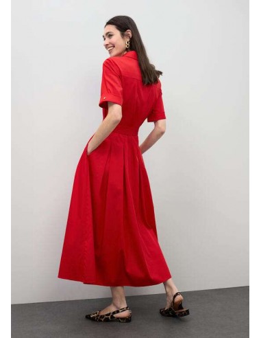 Vestido midi rojo con falda evasé y cinturón para mujer - Lola Casademunt. - vista posterior