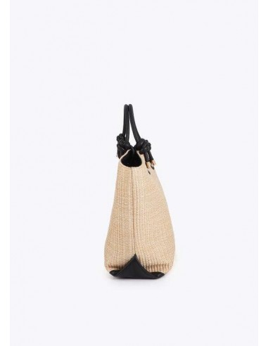 Bolso tipo capazo efecto rafia con asas de mano y detalles efecto piel - Lola Casademunt - vista lateral