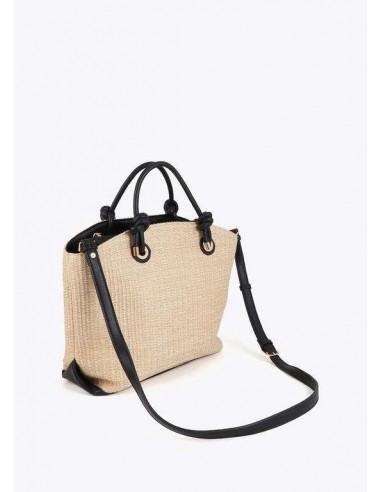 Bolso tipo capazo efecto rafia con asas de mano y detalles efecto piel - Lola Casademunt - con asa extensible montada