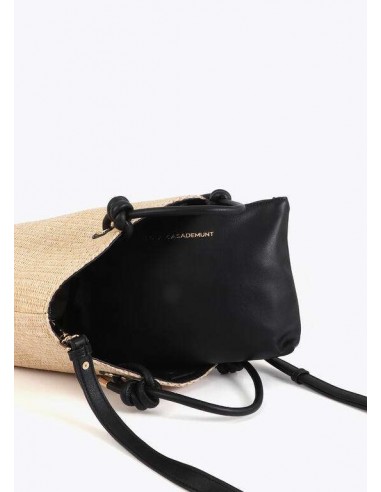 Bolso tipo capazo efecto rafia con asas de mano y detalles efecto piel - Lola Casademunt - vista del interior