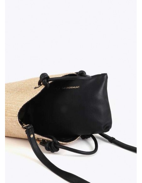 Bolso tipo capazo efecto rafia con asas de mano y detalles efecto piel - Lola Casademunt - vista del interior