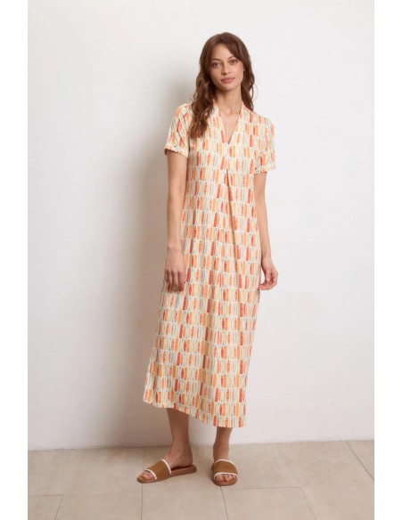 Vestido midi estampado Tropea Mandarina de Tinta y Bariloche