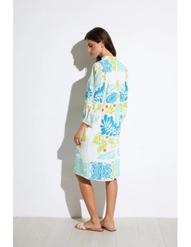 Vestido Cedro estampado turquesa de Tinta y Bariloche - vista posterior