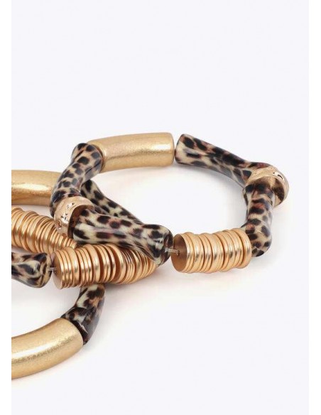 Pack de pulseras elásticas efecto bambú animal print de LOLA CASADEMUNT