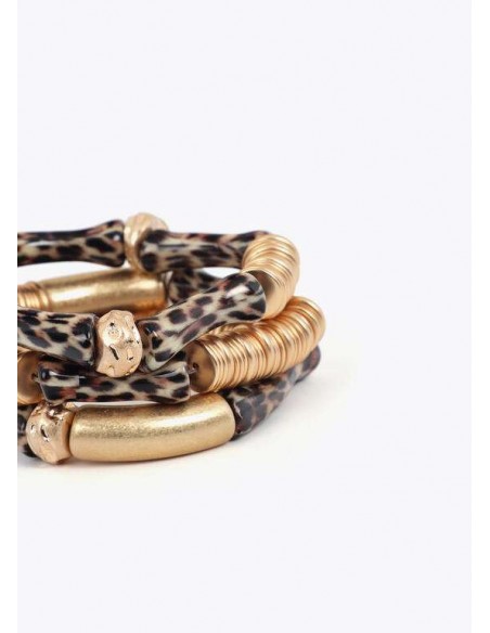 Pack de pulseras elásticas efecto bambú animal print de LOLA CASADEMUNT