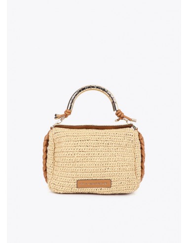 Bolso bandolera efecto rafia asa troquelada con logo · Lola Casademunt