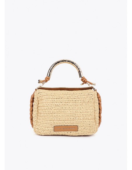 Bolso bandolera efecto rafia asa troquelada con logo · Lola Casademunt