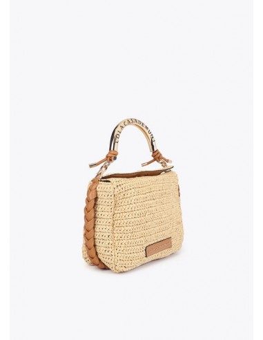 Bolso bandolera efecto rafia asa troquelada con logo · Lola Casademunt