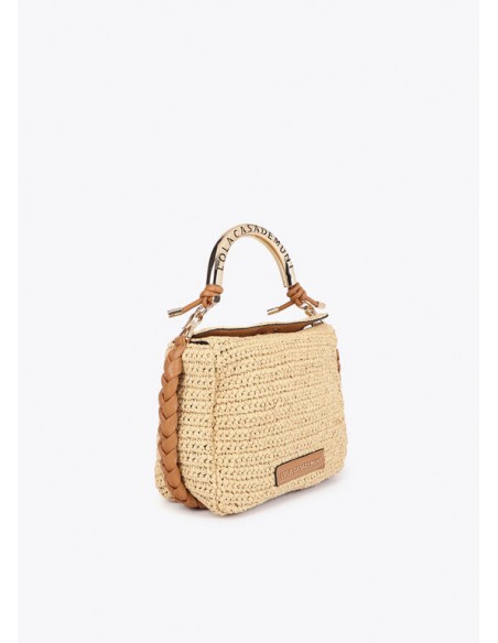 Bolso bandolera efecto rafia asa troquelada con logo · Lola Casademunt