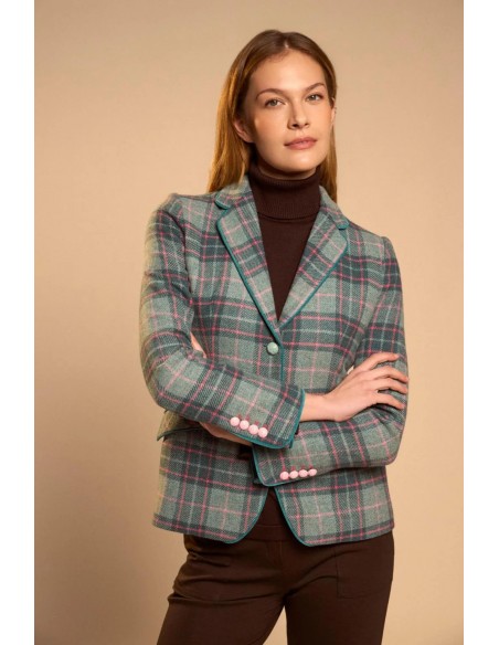 Americana de tweed de cuadros verde jade Cefalu de Bariloche