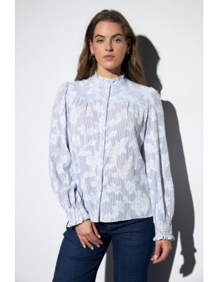 Camisa bordada de rayas azul Grane de Bariloche, vista frontal