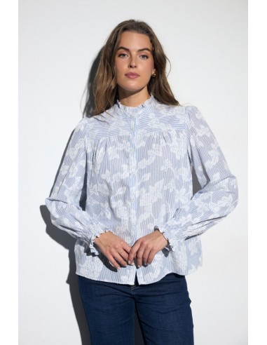 Camisa bordada Grane de rayas azules y blanco
