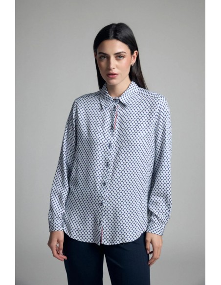 Camisa Raelia azul marino y blanco, vista frontal