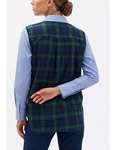 Espalda en tartán verde y azul marino de la camisa de rayas