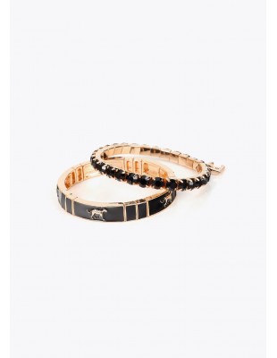 Conjunto de pulseras elásticas lacadas Lola Casademunt en negro y dorado