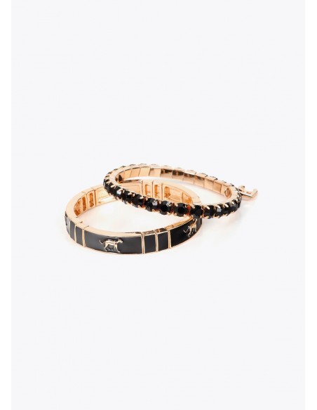 Conjunto de pulseras elásticas lacadas Lola Casademunt en negro y dorado