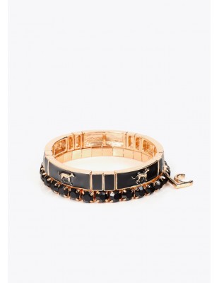Conjunto de pulseras elásticas lacadas Lola Casademunt en negro y dorado 2