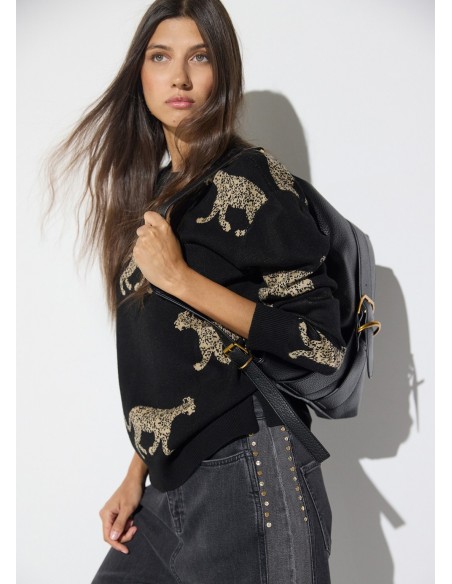 Jersey de leopardos con collar y logo Lola Casademunt