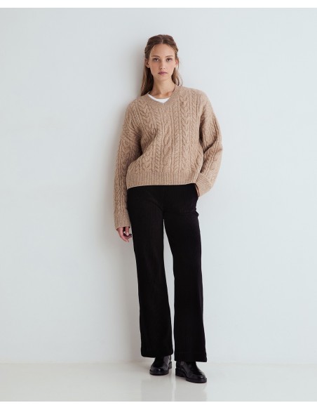 Pantalón wide leg de pana Yerse negro