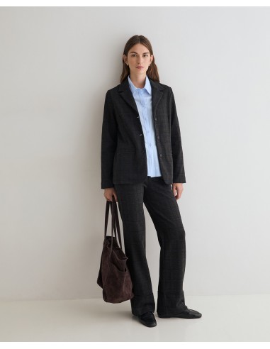 Pantalón recto de punto a cuadros Yerse gris oscuro