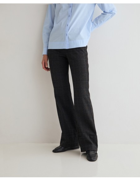Pantalón recto de punto a cuadros Yerse gris oscuro