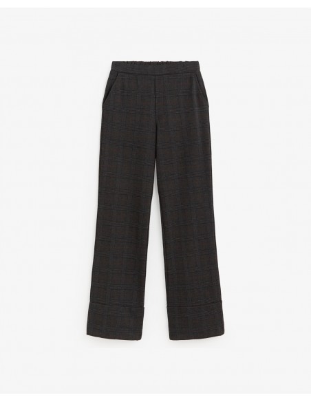 Pantalón recto de punto a cuadros Yerse gris oscuro