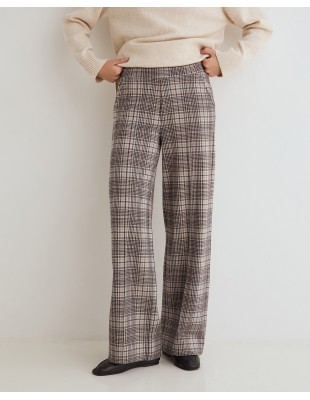 Pantalón wide leg de cuadros Yerse beige 2