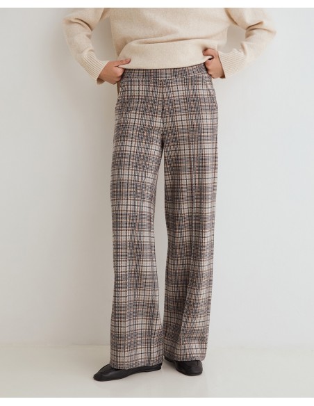 Pantalón wide leg de cuadros Yerse beige