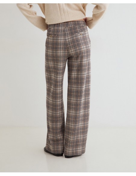 Pantalón wide leg de cuadros Yerse beige