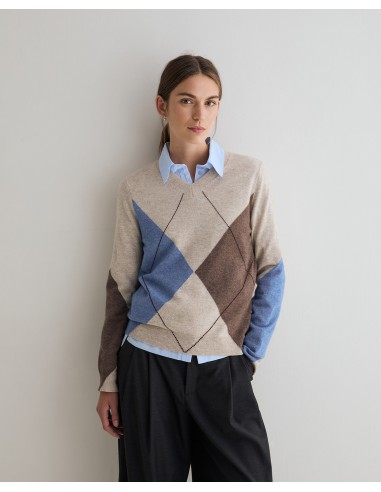 Jersey de rombos de lana y cashmere Yerse crudo y azul