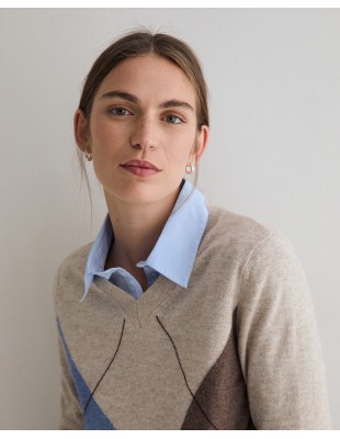 Jersey de rombos de lana y cashmere Yerse crudo y azul 2