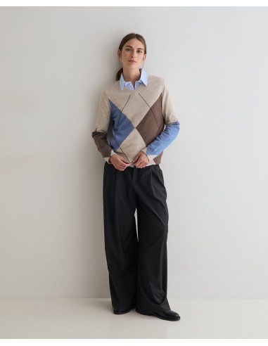 Jersey de rombos de lana y cashmere Yerse crudo y azul