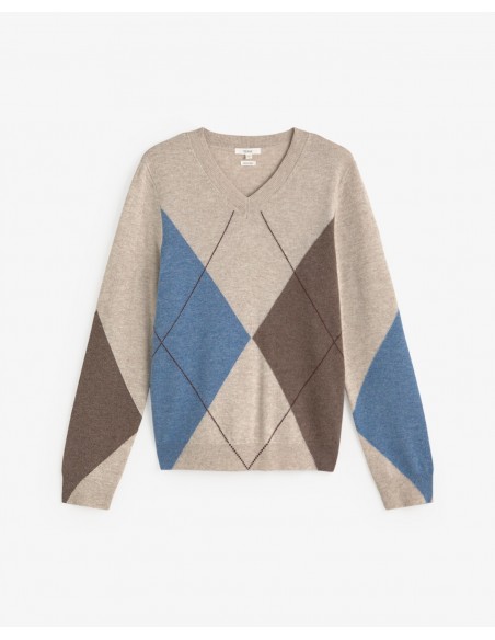 Jersey de rombos de lana y cashmere Yerse crudo y azul