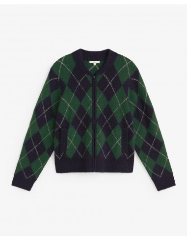 Cárdigan bomber de rombos con cremallera Yerse azul marino y verde