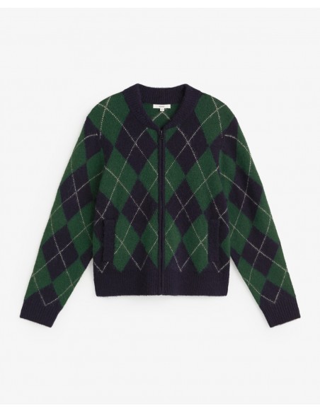Cárdigan bomber de rombos con cremallera Yerse azul marino y verde