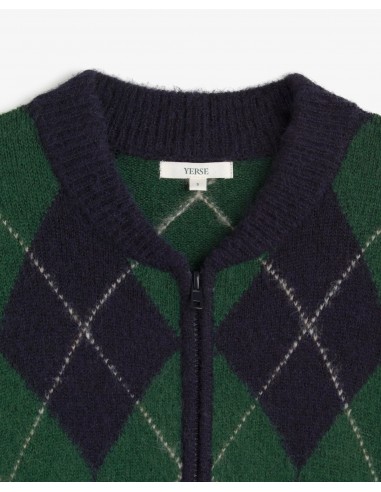 Cárdigan bomber de rombos con cremallera Yerse azul marino y verde