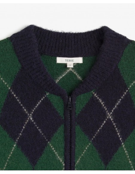 Cárdigan bomber de rombos con cremallera Yerse azul marino y verde