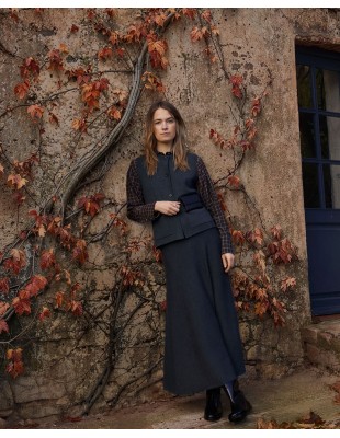 Falda midi de punto evasé Yerse gris oscuro