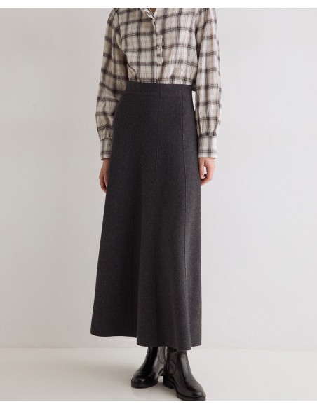Falda midi de punto evasé Yerse gris oscuro