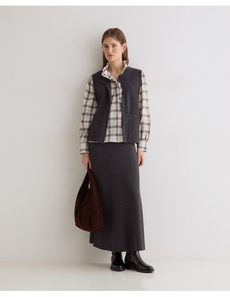 Falda midi de punto evasé Yerse gris oscuro