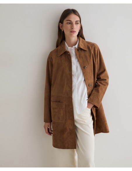 Abrigo midi de ante Yerse camel