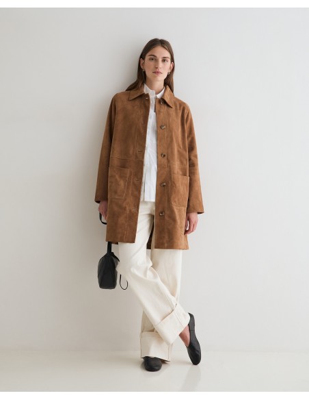Abrigo midi de ante Yerse camel