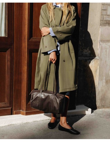 Gabardina midi cruzada de algodón Yerse verde caqui