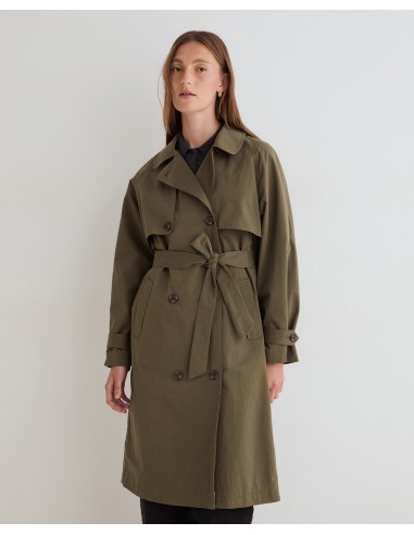 Gabardina midi cruzada de algodón Yerse verde caqui