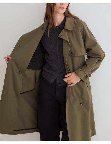 Gabardina midi cruzada de algodón Yerse verde caqui