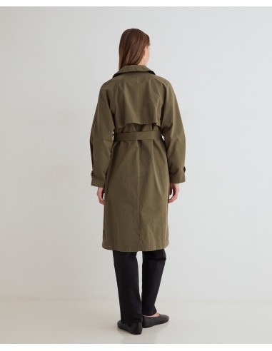 Gabardina midi cruzada de algodón Yerse verde caqui
