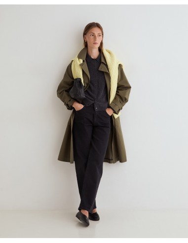 Gabardina midi cruzada de algodón Yerse verde caqui