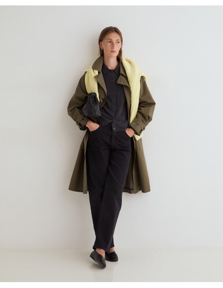 Gabardina midi cruzada de algodón Yerse verde caqui