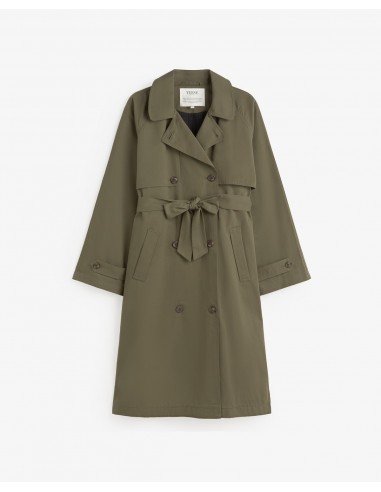 Gabardina midi cruzada de algodón Yerse verde caqui